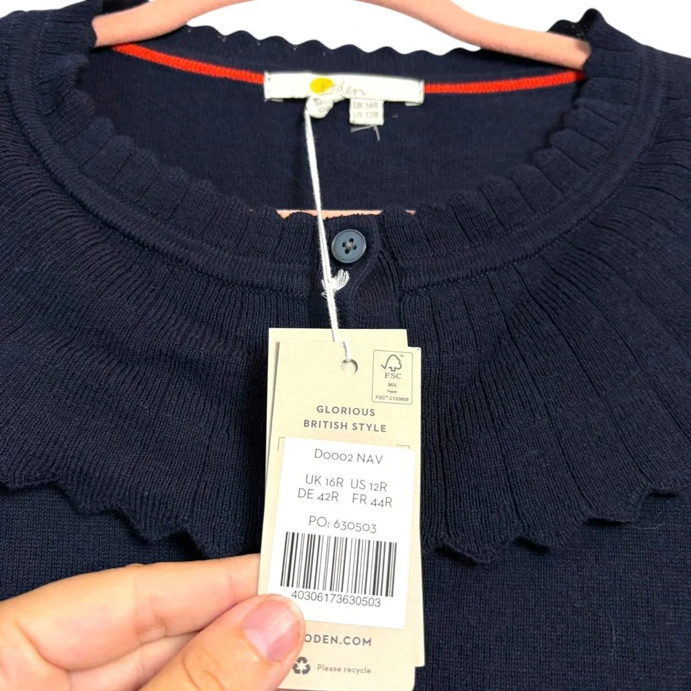 Boden Abercorn Navy Blue Collar Knit Sweater Dress Ruffle Cuffs NWT Wool Blend12 - Picture 8 of 13